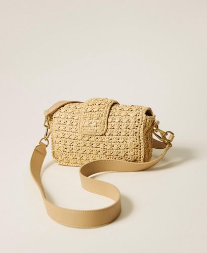 Raffia shoulder bag with logo buckle