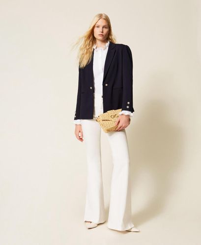 Raffia shoulder bag with logo buckle