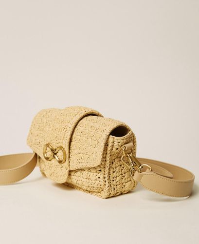 Raffia shoulder bag with logo buckle