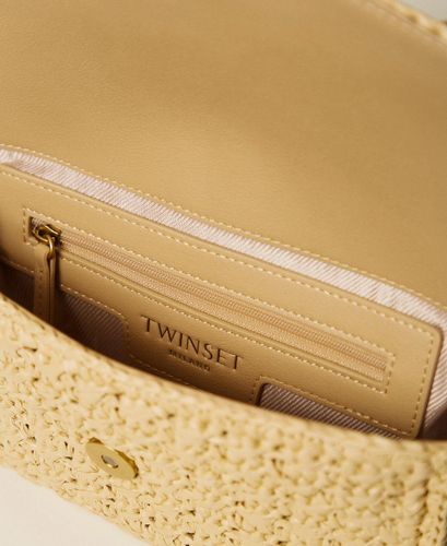 Raffia shoulder bag with logo buckle