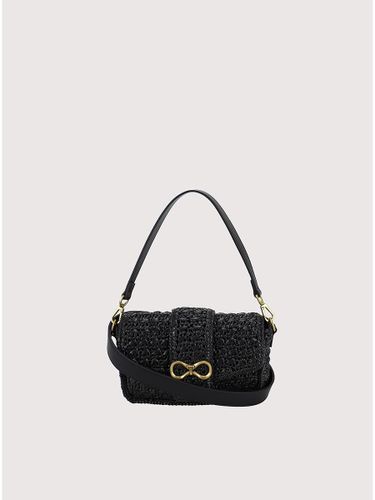 Raffia shoulder bag with logo buckle