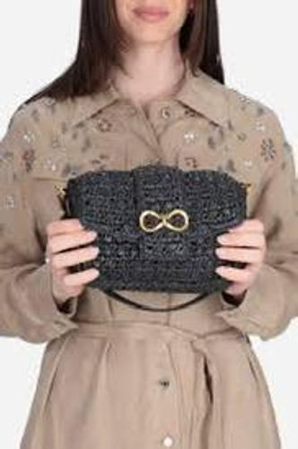 Raffia shoulder bag with logo buckle