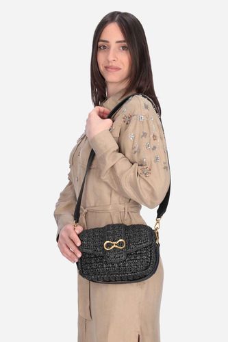 Raffia shoulder bag with logo buckle