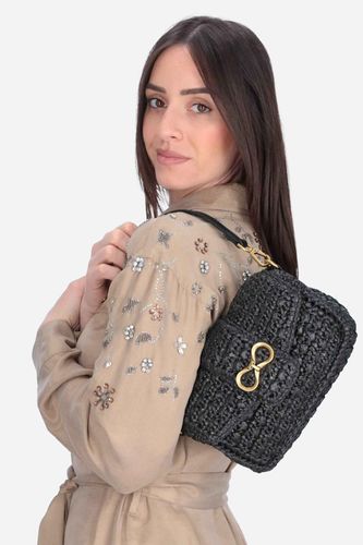 Raffia shoulder bag with logo buckle