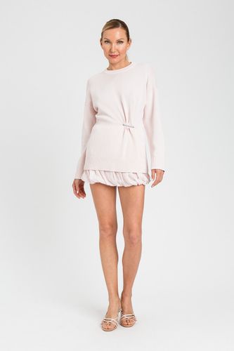 Striped poplin balloon miniskirt