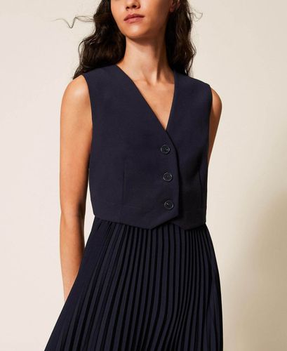 Long waistcoat-effect dress with pleats