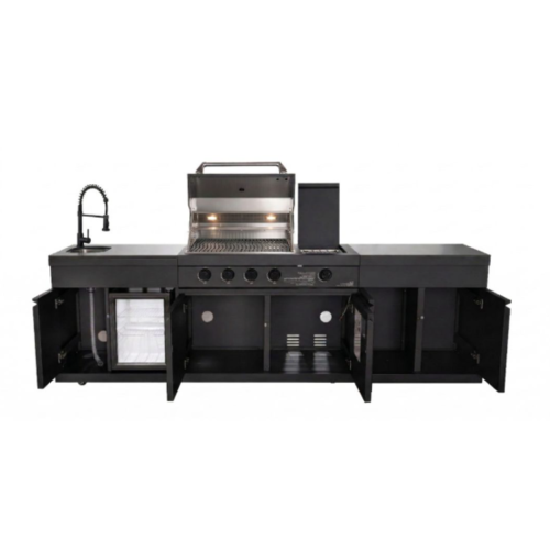 מטבח חוץ אורגון 4 מבערים + כירת צד 55200 BTU, כיור ומקרר 38L מבית IMPERO