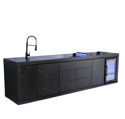 מטבח חוץ אלסקה 4 מבערים 54600 BTU כיור ומקרר בציפויי שיש