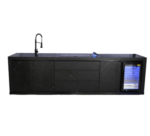 מטבח חוץ אלסקה 4 מבערים 54600 BTU כיור ומקרר בציפויי שיש