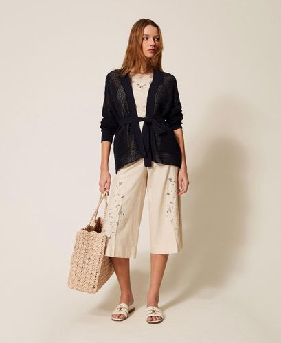 Linen blend top with embroidery