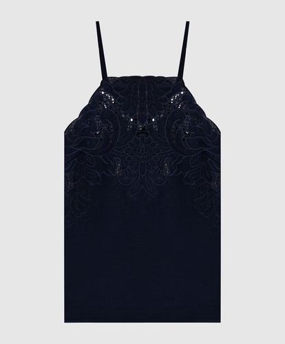 Linen blend top with embroidery