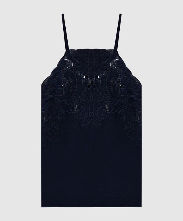 Linen blend top with embroidery