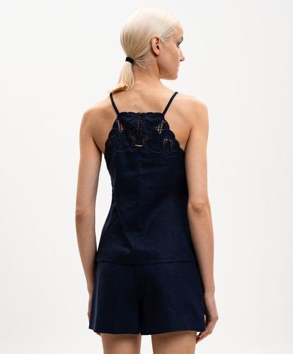 Linen blend top with embroidery