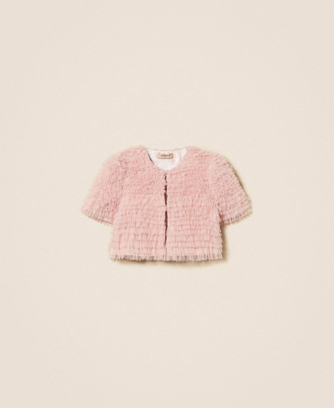 Cropped tulle ruffle jacket