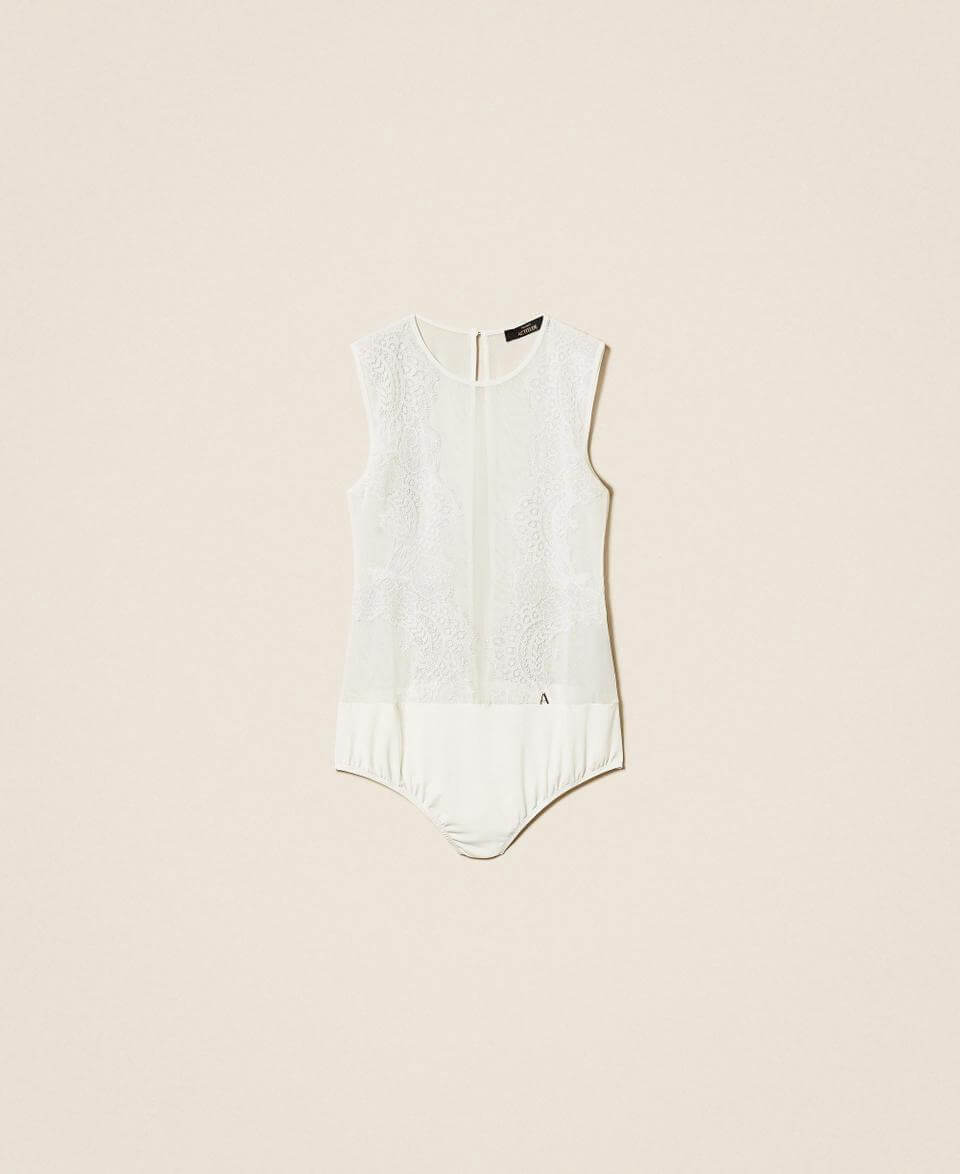 Tulle bodysuit with lace