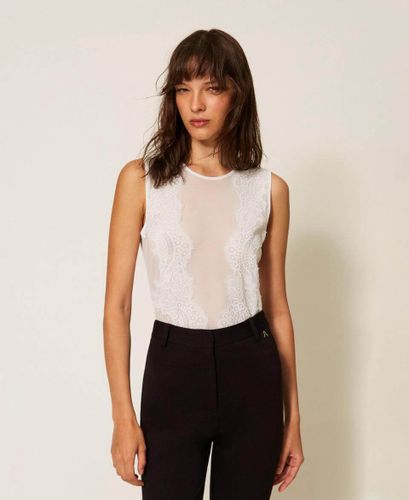 Tulle bodysuit with lace