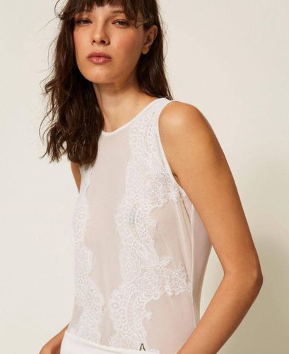 Tulle bodysuit with lace