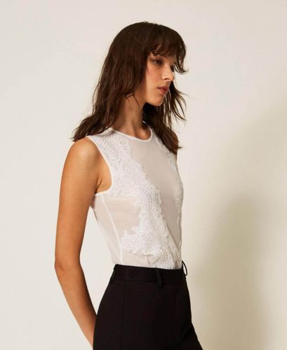 Tulle bodysuit with lace