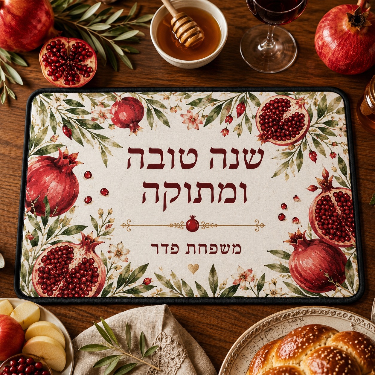 תחתית לסירים חמים לראש השנה עם שם המשפחה - מתנה אישית וממותגת לשולחן החג