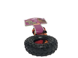צמיג גומי שחור דנטלי + חבל S לכלב