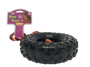 צמיג גומי שחור דנטלי + חבל L לכלב