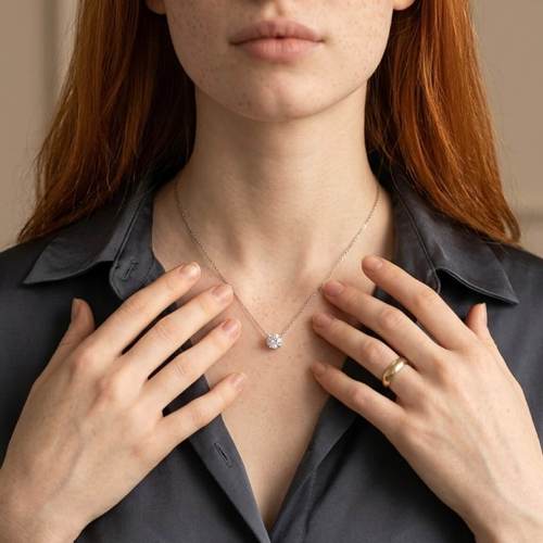 שרשרת ותליון יהלום עגול 1.0ct זהב 14K