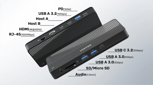  D1077A - תחנת עגינה 4K בחיבור USB-C עם KVM מובנה UNITEK