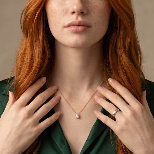 שרשרת ותליון יהלום טיפה 0.50CT הב 14K