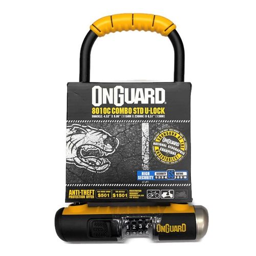 מנעול פרסה משולב קומבינציה קוד 4 ספרות ONGUARD דגם 8010c (Combo) U-Lock