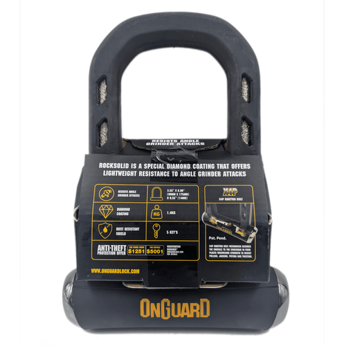 מנעול פרסה OnGuard 14mm RockSolid 8590 – עמיד בפני חיתוך דיסק