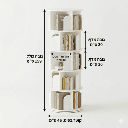ספריית ספרים מסתובבת 360° | 5 קומות | קומפקטית יציבה וחוסכת מקום