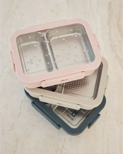קופסת אוכל עם חלוקה פנימית מנירוסטה - אבן מודפס