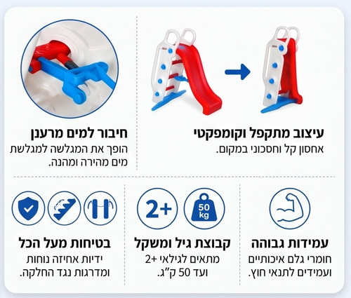 מגלשת ילדים גדולה מתקפלת עם אפשרות למגלשת מים