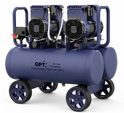 מדחס אוויר שקט ללא שמן 50 ליטר מנוע כפול 4 כ״ס GPT TOAC026