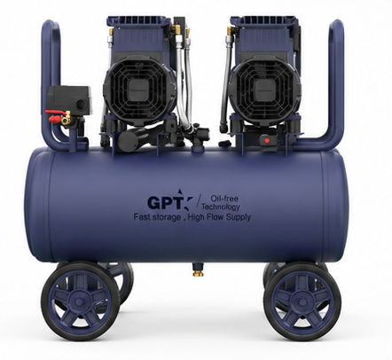 מדחס אוויר שקט ללא שמן 50 ליטר מנוע כפול 4 כ״ס GPT TOAC026