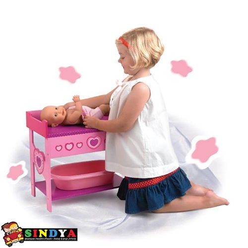 אמבטיה + משטח החתלה מעץ DOLLS WORLD