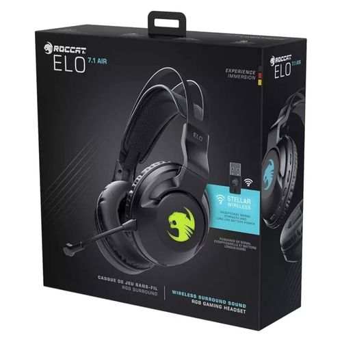 אוזניות גיימינג אלחוטיות שחורות - ROCCAT ELO AIR 7.1 RGB