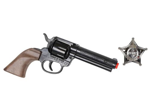 אקדח קאובוי חומרים איכותיים ועמידים עם תג  - Cowboy set  revolver with badge Gonher