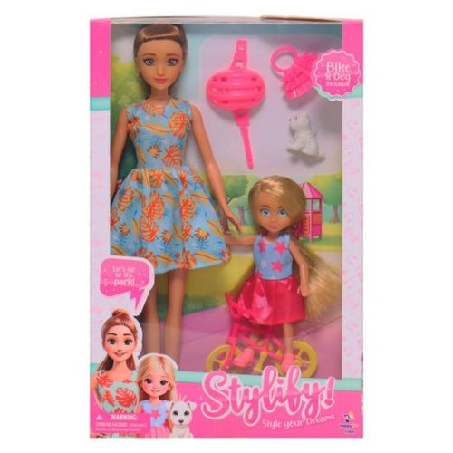 בובת אופנה עם בובה קטנה על אופניים ואביזרים - Stylify 910006