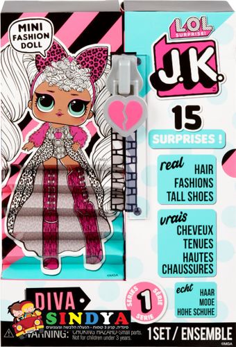 LOL ,לול ג'יי קיי דיווה עם 15 הפתעות - L.O.L. SURPRISE JK DIVA REAL HAIR MINI FASHION DOLL