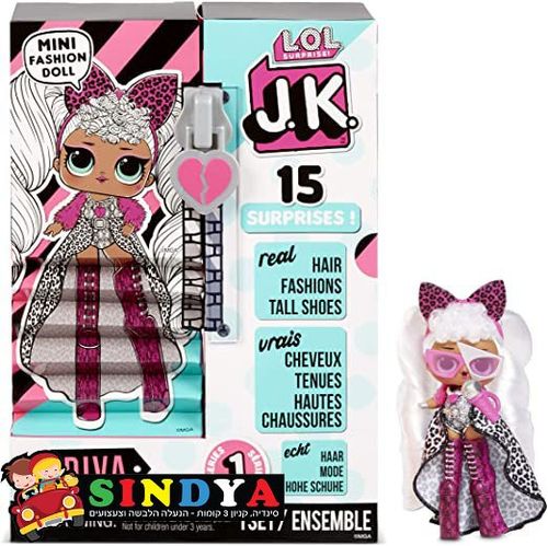 LOL ,לול ג'יי קיי דיווה עם 15 הפתעות - L.O.L. SURPRISE JK DIVA REAL HAIR MINI FASHION DOLL