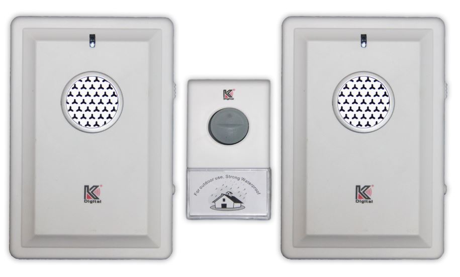 זוג פעמונים אלחוטי דיגיטלי + לחצן משותף, 12 מנגינות