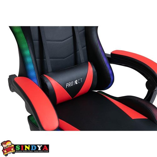 כסא גיימרים PROJECT DELTA עם תאורת RGB ורמקול  - אדום