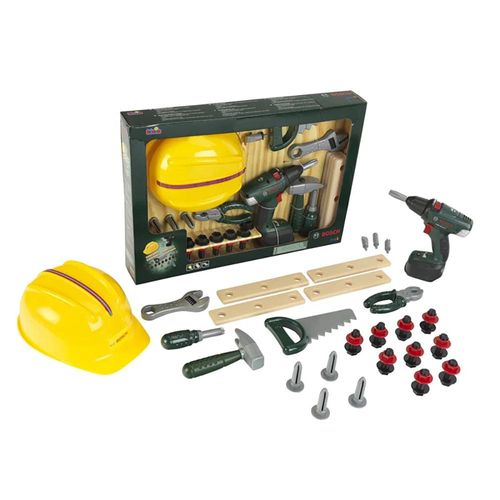 בוש סט כלי עבודה + מברגה חשמלית + קסדה לילדים  Klein Bosch Mini