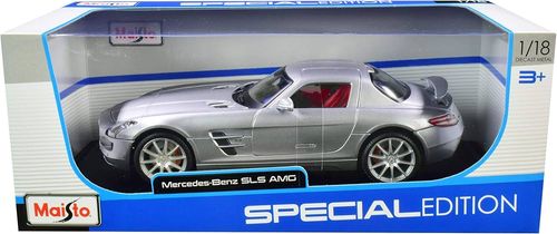 מאיסטו - דגם מכונית מרצידס בנץ כסוף 1:18 - MAISTO MERCEDES BENZ SLS AMG