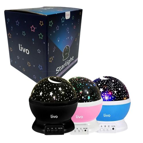 מקרן כוכבים מנורת לילה ורוד\תכלת\שחור - LIVO Pop Starlight 24038