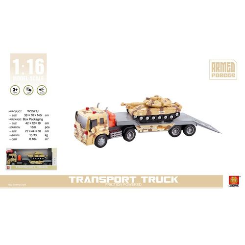 משאית מוביל צבאי וטנק אורות וצלילים 1:16 - TRANSPORT TRUCK