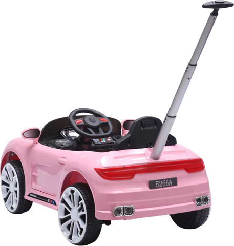 בימבה פורש 6V חשמלית עם מוט דחיפה להורה, שלט רחוק, אורות וצלילים - ורוד
