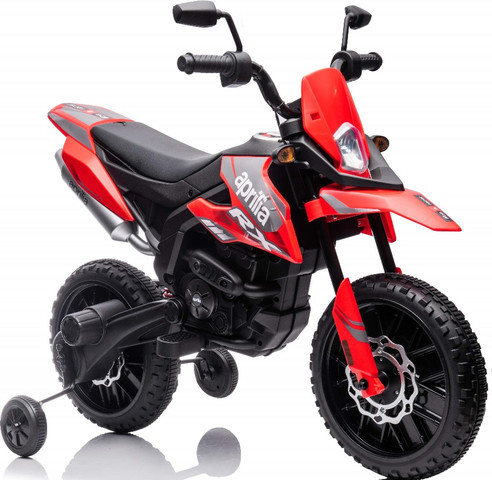 אופנוע דמוי Aprilia RX שטח חשמלי ממונע 12V עם גלגלי עזר, אפקטים קוליים ותאורה - אדום