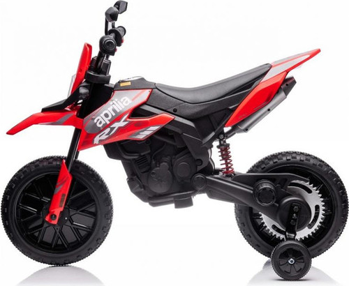 אופנוע דמוי Aprilia RX שטח חשמלי ממונע 12V עם גלגלי עזר, אפקטים קוליים ותאורה - אדום